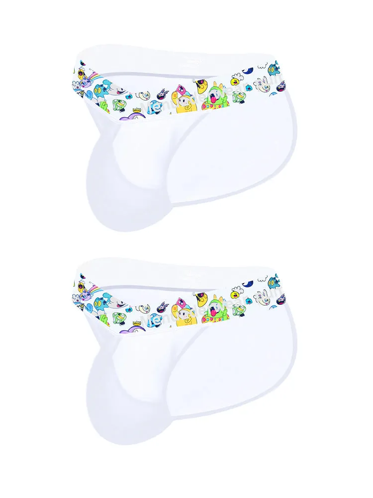 2 Pack Men's High-Cut Cartoon Waistband Breathable Semi-Transparent Bikini