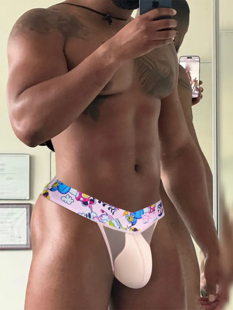 2 Pack Men's High-Cut Cartoon Waistband Breathable Semi-Transparent Bikini