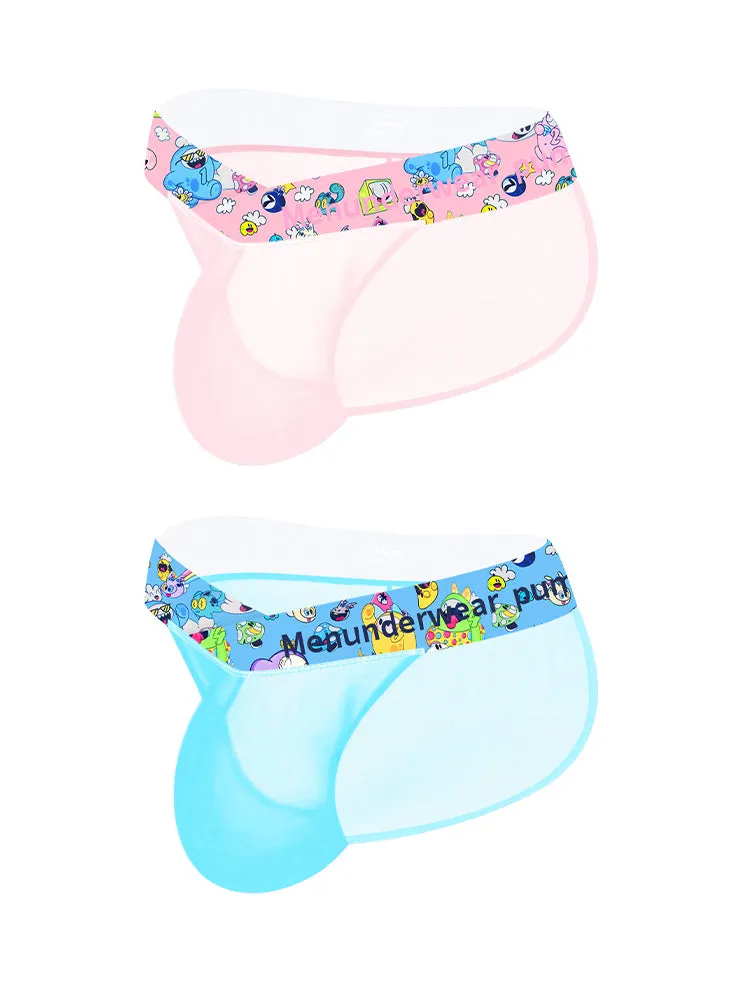 2 Pack Men's High-Cut Cartoon Waistband Breathable Semi-Transparent Bikini