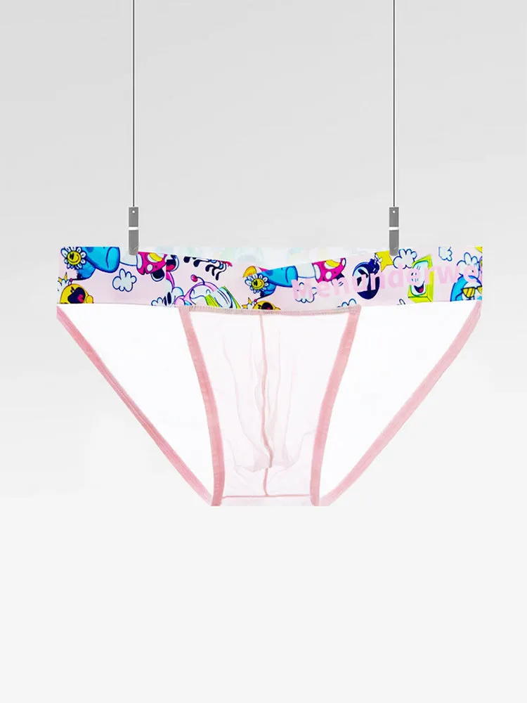 2 Pack Men's High-Cut Cartoon Waistband Breathable Semi-Transparent Bikini