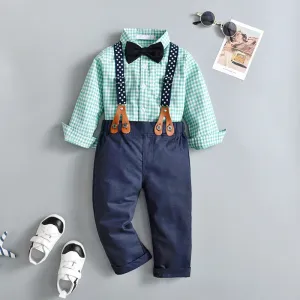 2 Pieces Set Baby Boys Checked Shirts And Solid Color Jumpsuits Wholesale 221206245