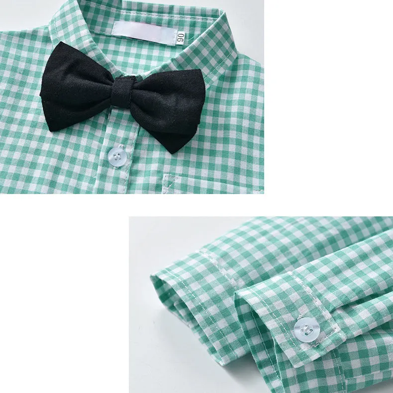 2 Pieces Set Baby Boys Checked Shirts And Solid Color Jumpsuits Wholesale 221206245