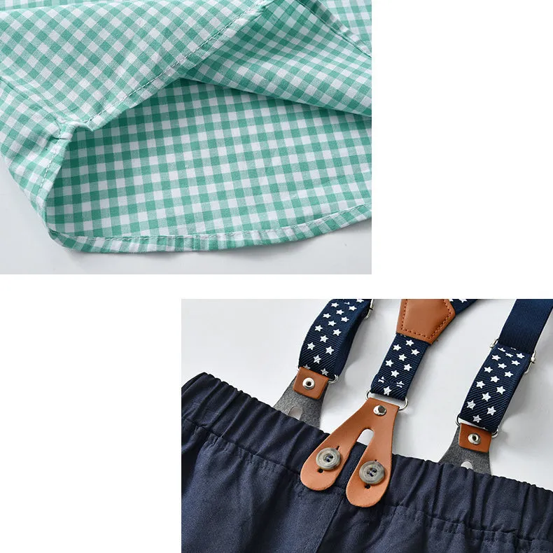 2 Pieces Set Baby Boys Checked Shirts And Solid Color Jumpsuits Wholesale 221206245