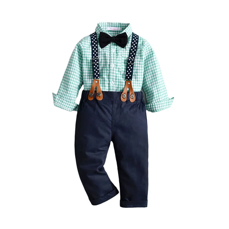 2 Pieces Set Baby Boys Checked Shirts And Solid Color Jumpsuits Wholesale 221206245
