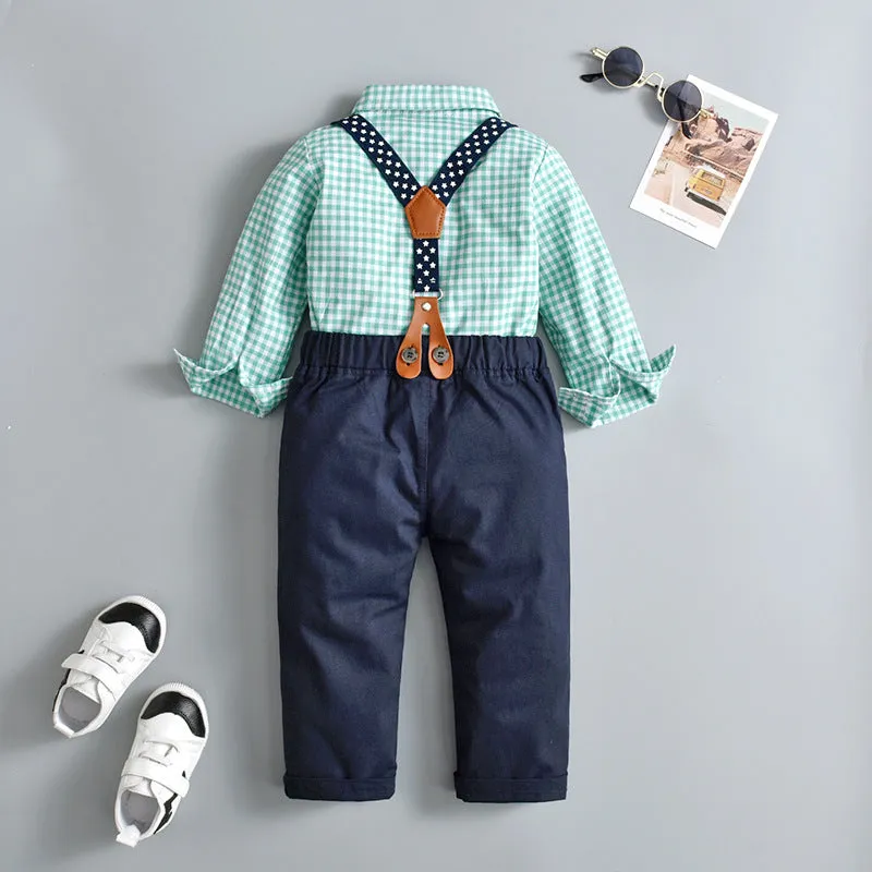 2 Pieces Set Baby Boys Checked Shirts And Solid Color Jumpsuits Wholesale 221206245