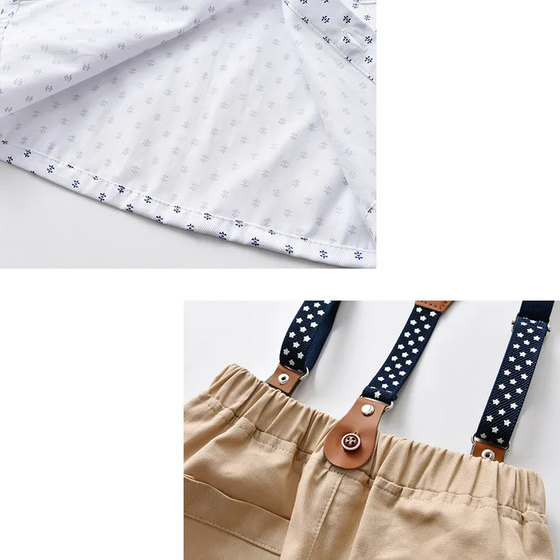 2 Pieces Set Baby Kid Boys Birthday Party Bow Print Shirts And Solid Color Rompers Wholesale 22092053