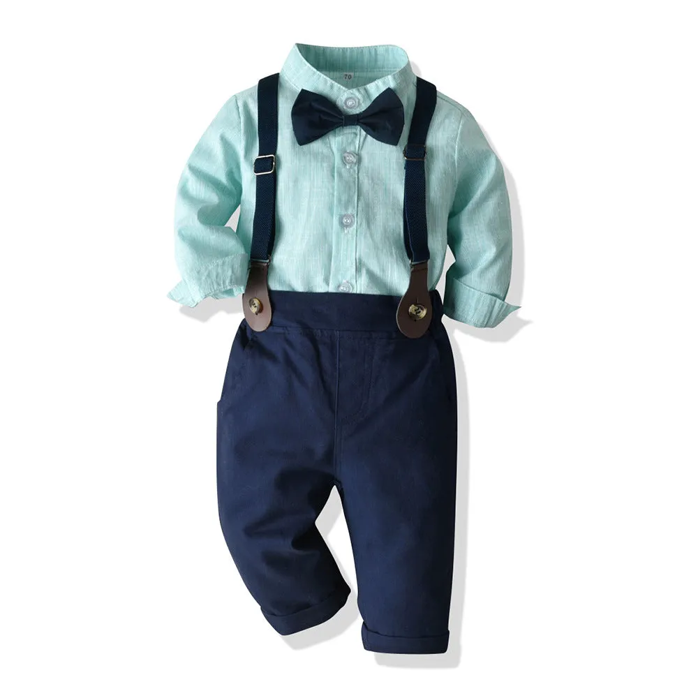 2 Pieces Set Baby Kid Boys Birthday Party Solid Color Bow Shirts And Jumpsuits Wholesale 23041129