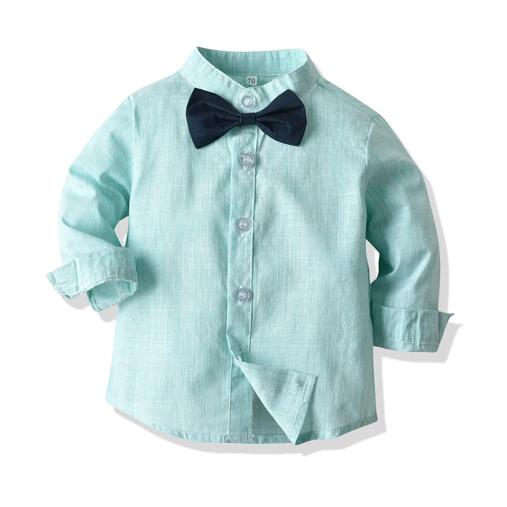 2 Pieces Set Baby Kid Boys Birthday Party Solid Color Bow Shirts And Jumpsuits Wholesale 23041129