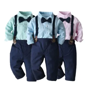 2 Pieces Set Baby Kid Boys Birthday Party Solid Color Bow Shirts And Jumpsuits Wholesale 23041129