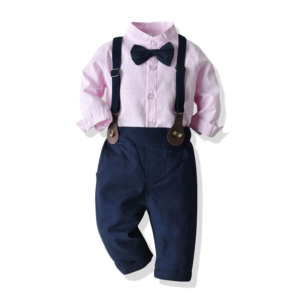 2 Pieces Set Baby Kid Boys Birthday Party Solid Color Bow Shirts And Jumpsuits Wholesale 23041129