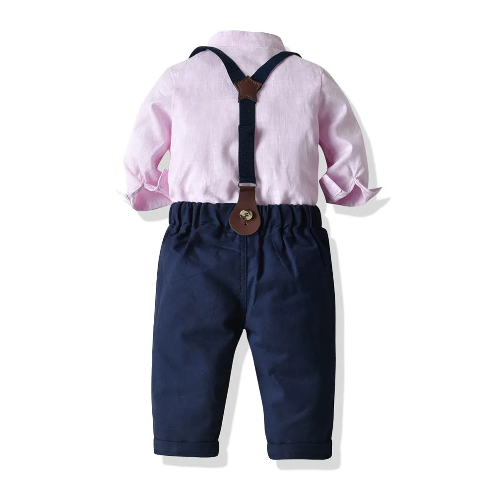 2 Pieces Set Baby Kid Boys Birthday Party Solid Color Bow Shirts And Jumpsuits Wholesale 23041129