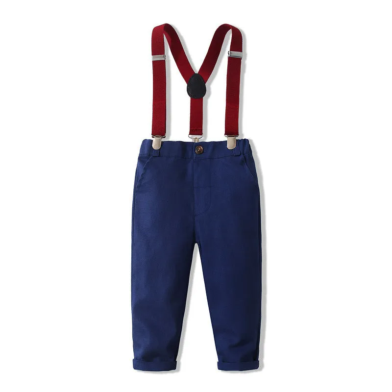 2 Pieces Set Baby Kid Boys Birthday Party Striped Bow Shirts And Solid Color Jumpsuits Wholesale 221216446