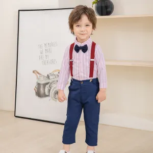 2 Pieces Set Baby Kid Boys Birthday Party Striped Bow Shirts And Solid Color Jumpsuits Wholesale 221216446