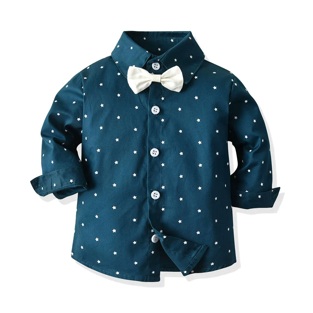 2 Pieces Set Baby Kid Boys Birthday Star Print Shirts And Solid Color Pants Wholesale 23041138