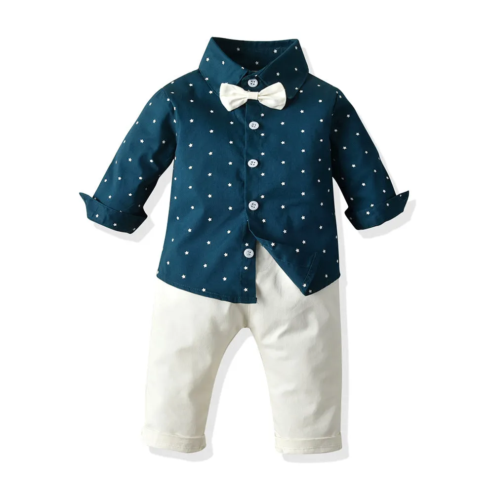 2 Pieces Set Baby Kid Boys Birthday Star Print Shirts And Solid Color Pants Wholesale 23041138