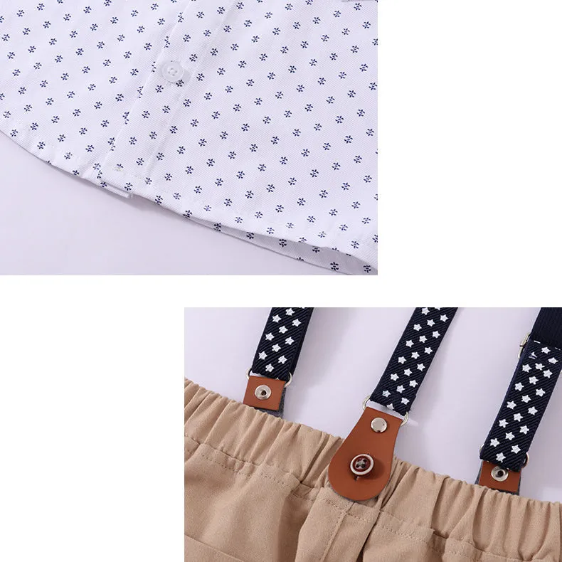 2 Pieces Set Baby Kid Boys Cartoon Bow Print Shirts And Solid Color Shorts Suits Wholesale 230114231