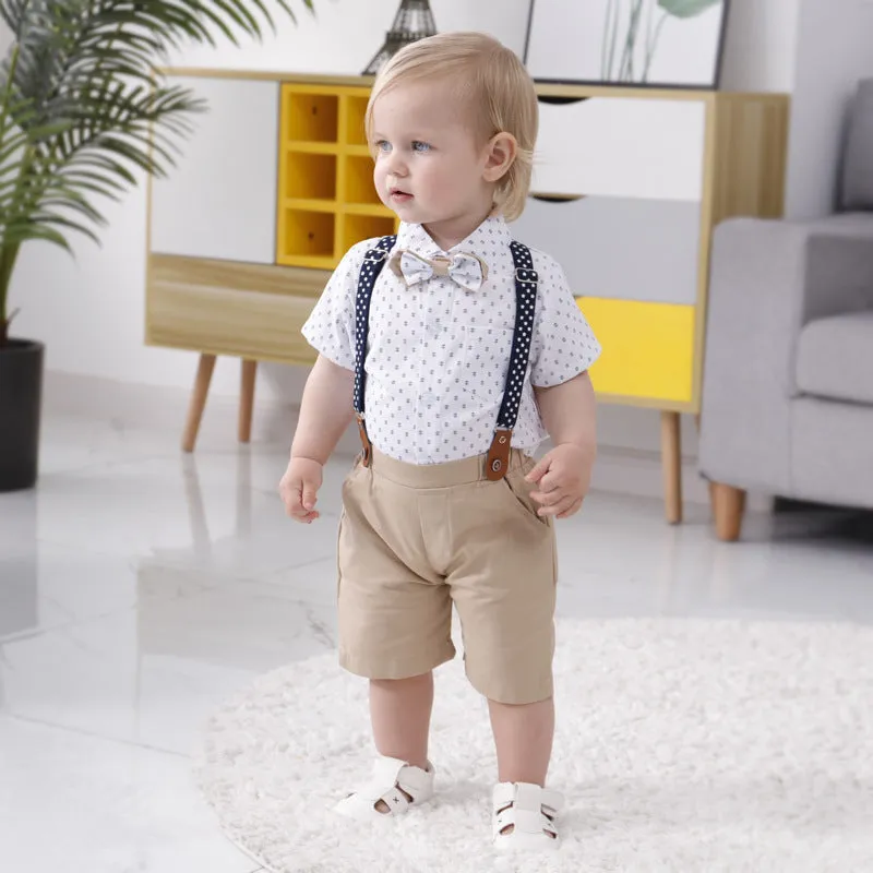2 Pieces Set Baby Kid Boys Cartoon Bow Print Shirts And Solid Color Shorts Suits Wholesale 230114231