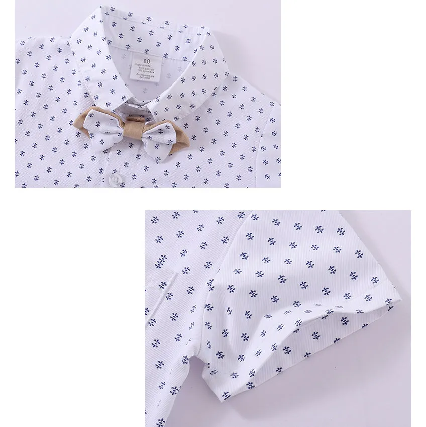2 Pieces Set Baby Kid Boys Cartoon Bow Print Shirts And Solid Color Shorts Suits Wholesale 230114231