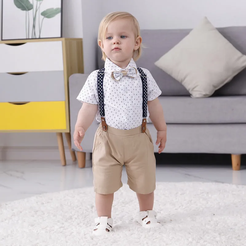 2 Pieces Set Baby Kid Boys Cartoon Bow Print Shirts And Solid Color Shorts Suits Wholesale 230114231