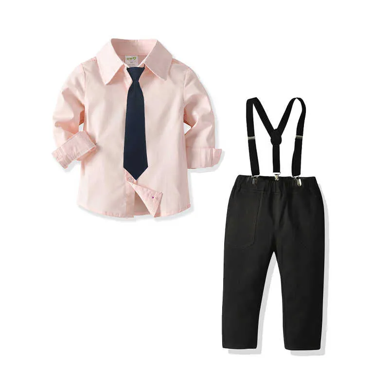 2 Pieces Set Baby Kid Boys Dressy Birthday Party Solid Color Bow Shirts And Jumpsuits Wholesale 211109533