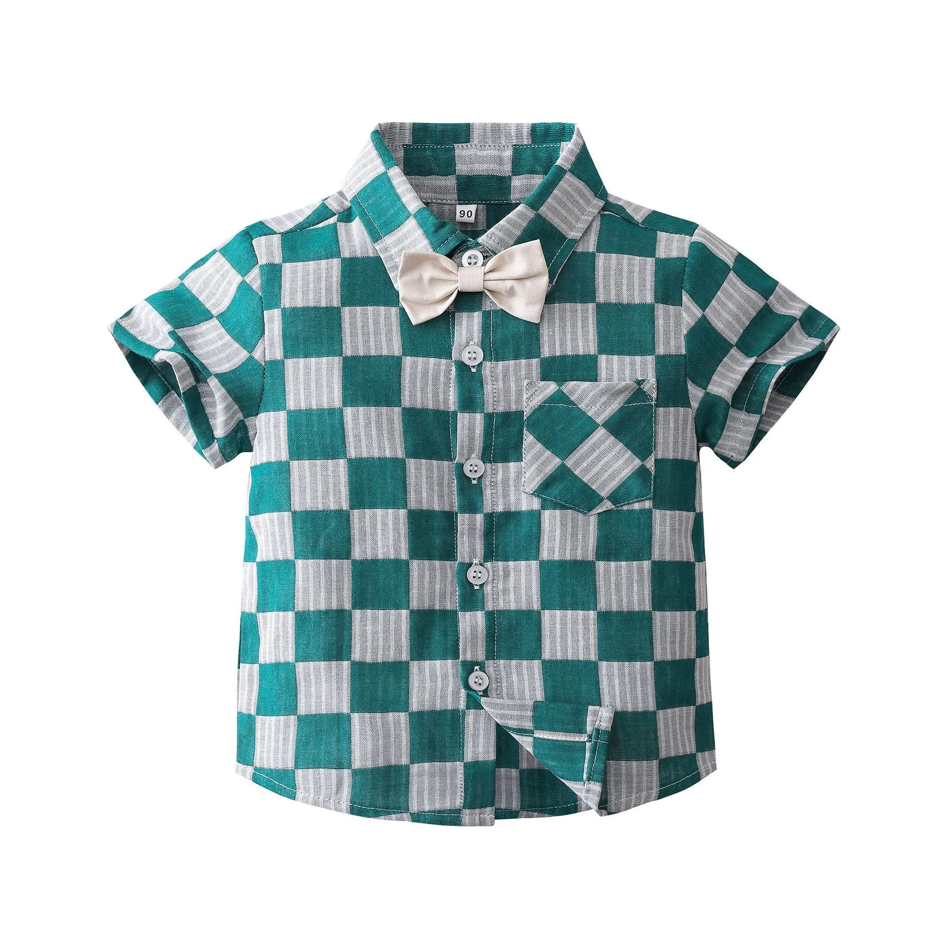 2 Pieces Set Baby Kid Boys Dressy Checked Bow Shirts And Solid Color Shorts Suits Wholesale 230308596
