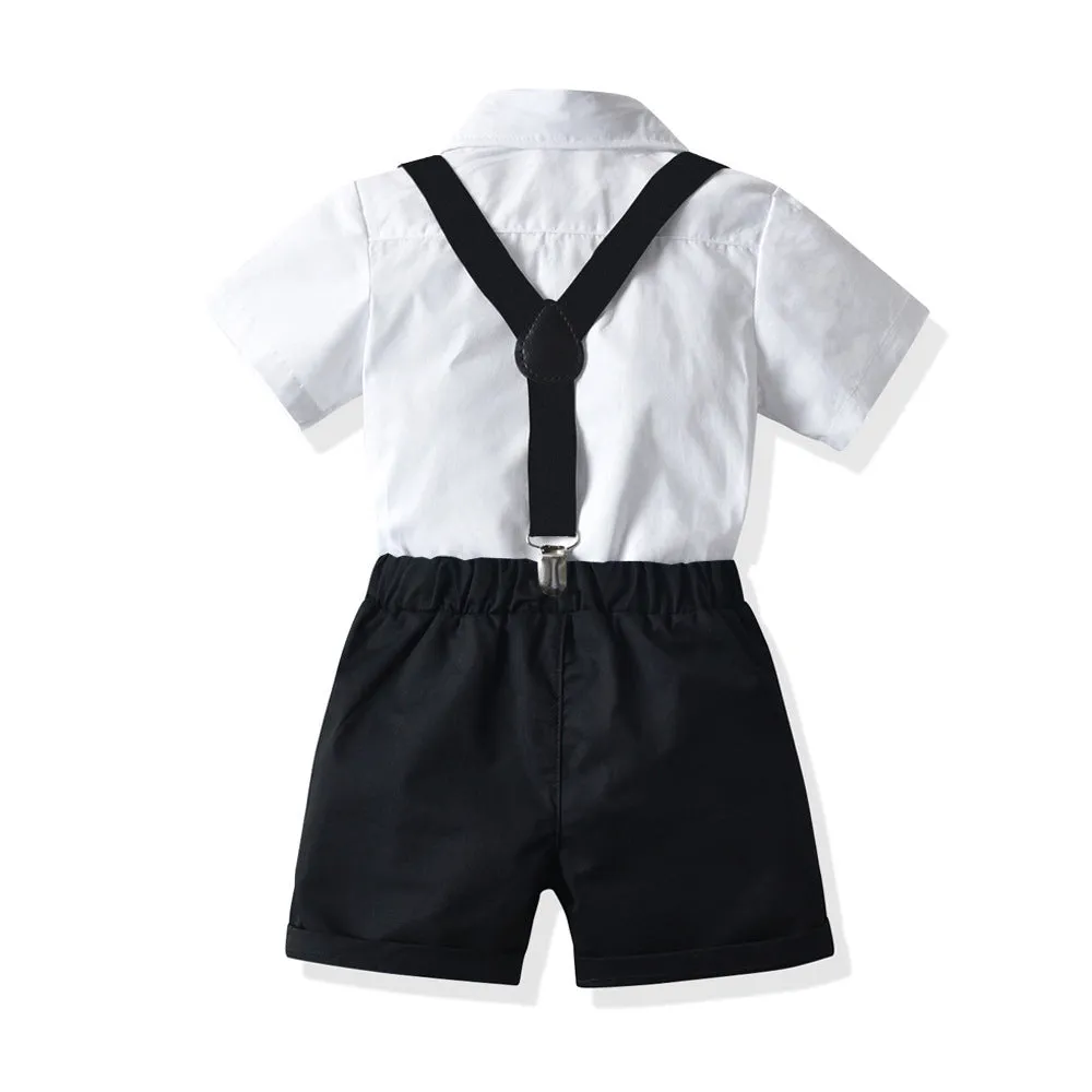 2 Pieces Set Baby Kid Boys Dressy Solid Color Bow Shirts And Color-blocking Rompers Wholesale 211109139
