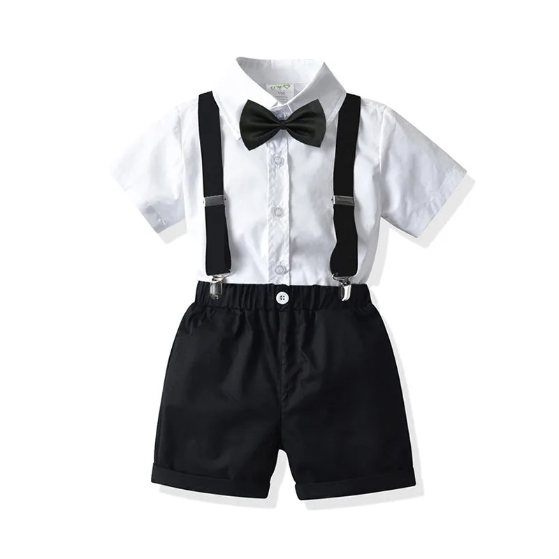 2 Pieces Set Baby Kid Boys Dressy Solid Color Bow Shirts And Color-blocking Rompers Wholesale 211109139