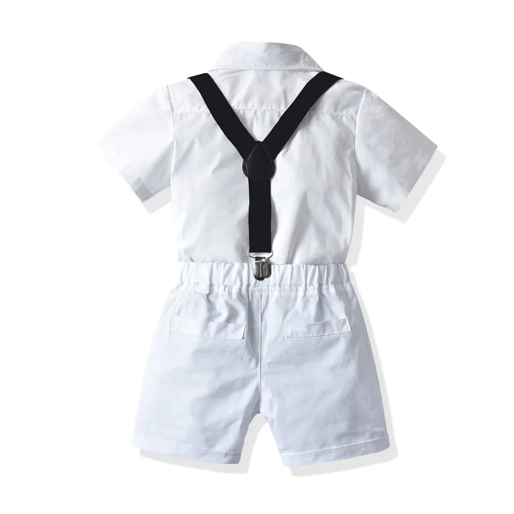 2 Pieces Set Baby Kid Boys Dressy Solid Color Bow Shirts And Color-blocking Rompers Wholesale 211109139