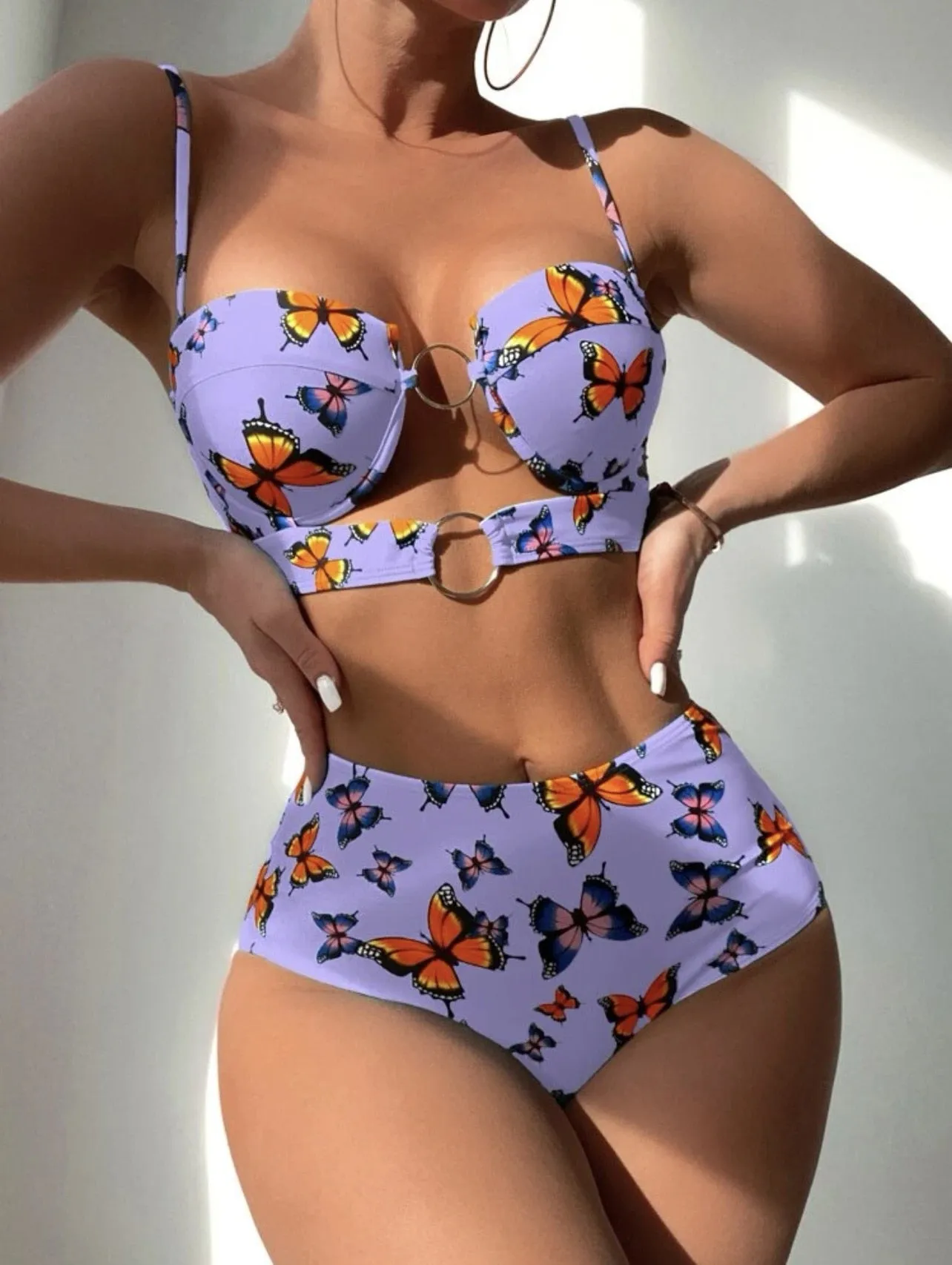 2023 VigoBreviya Print Strapped Swimwear Sexy High Waist Push Up Bikini Hollow Backless Swimsuit Summer Beach Bathing Suit