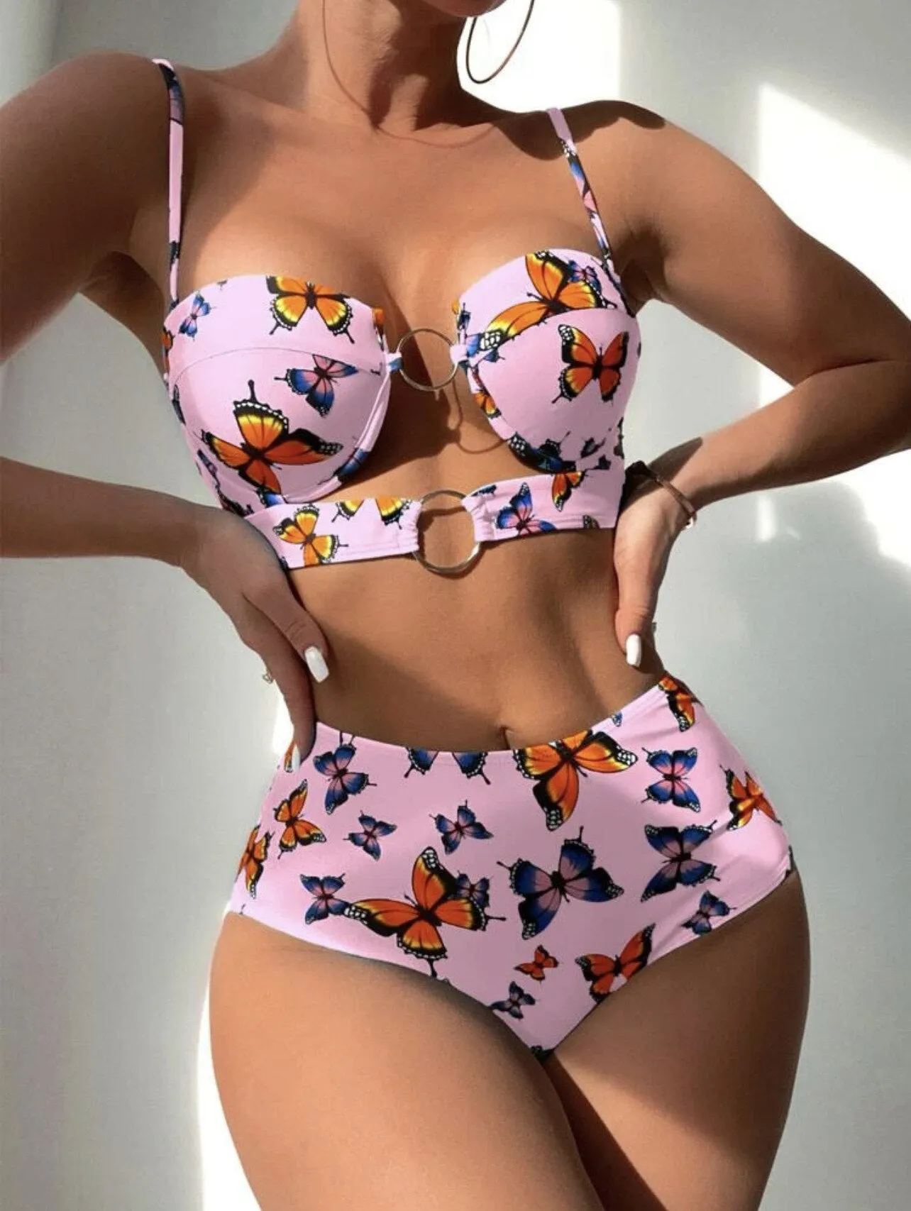 2023 VigoBreviya Print Strapped Swimwear Sexy High Waist Push Up Bikini Hollow Backless Swimsuit Summer Beach Bathing Suit