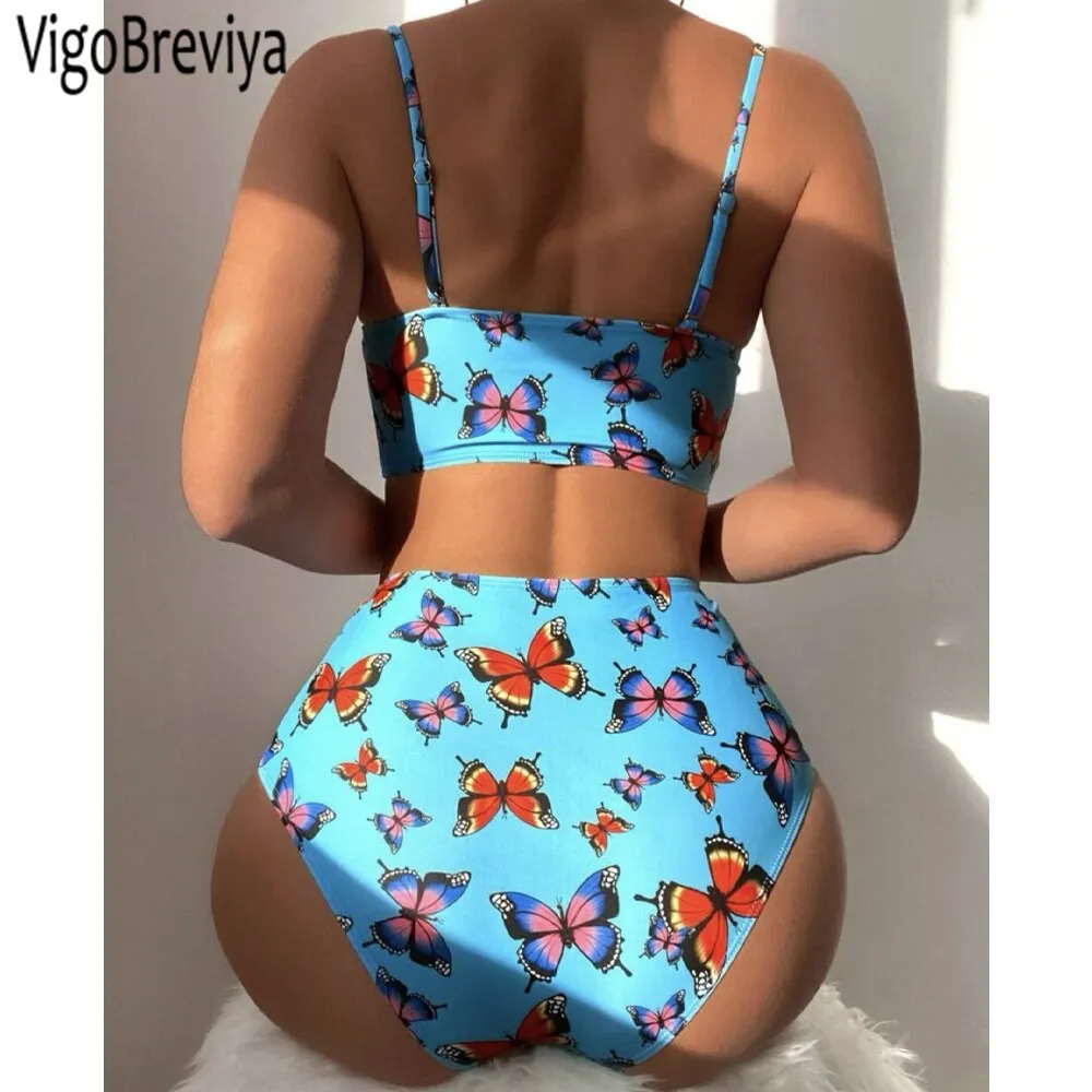 2023 VigoBreviya Print Strapped Swimwear Sexy High Waist Push Up Bikini Hollow Backless Swimsuit Summer Beach Bathing Suit
