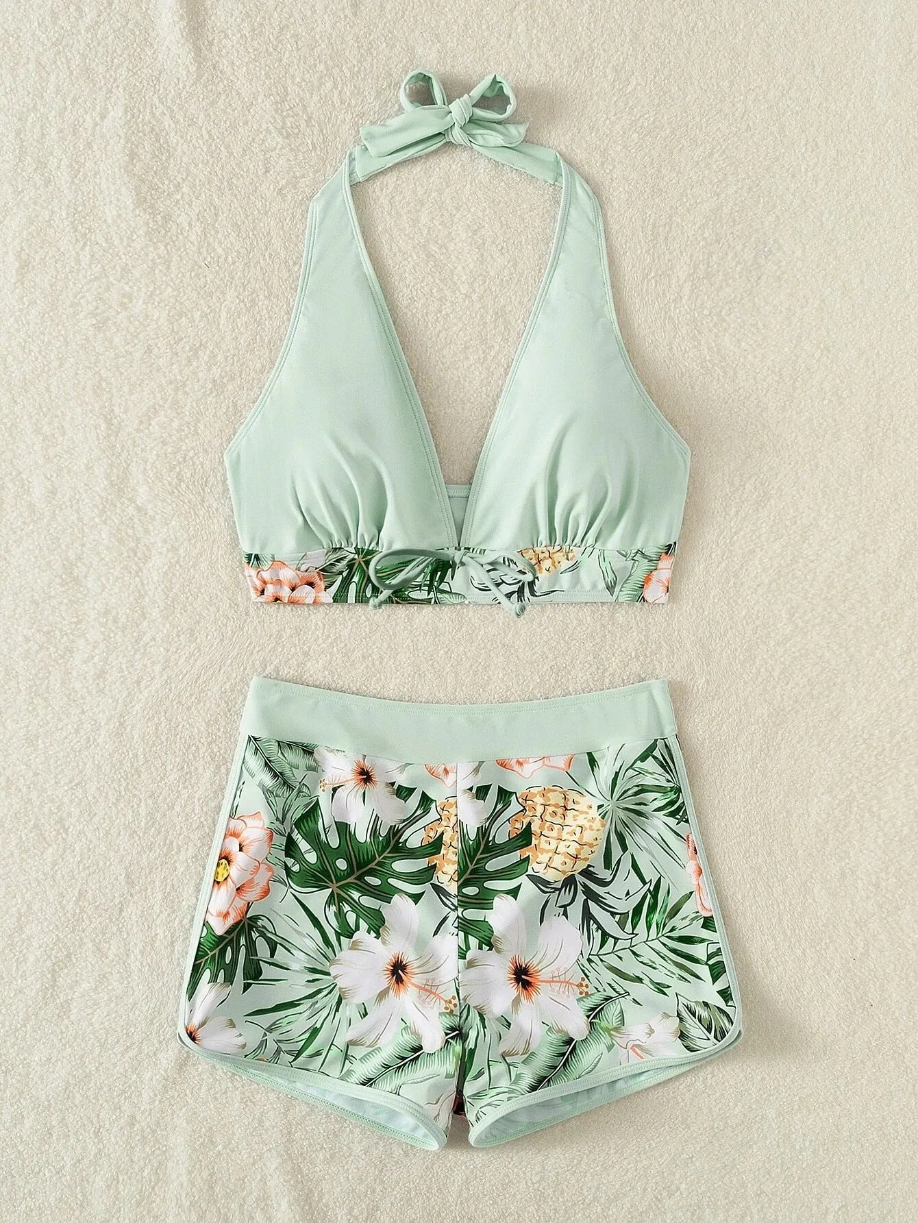 2023 VigoBreviya Print Tied Halter Swimwear Women Sexy High Waist Push UP Shorts Bikini Set Swimsuit Backless Beach Bathing Suit