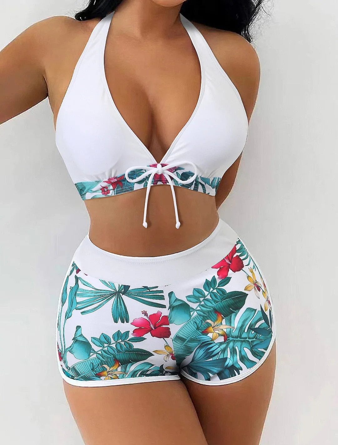 2023 VigoBreviya Print Tied Halter Swimwear Women Sexy High Waist Push UP Shorts Bikini Set Swimsuit Backless Beach Bathing Suit