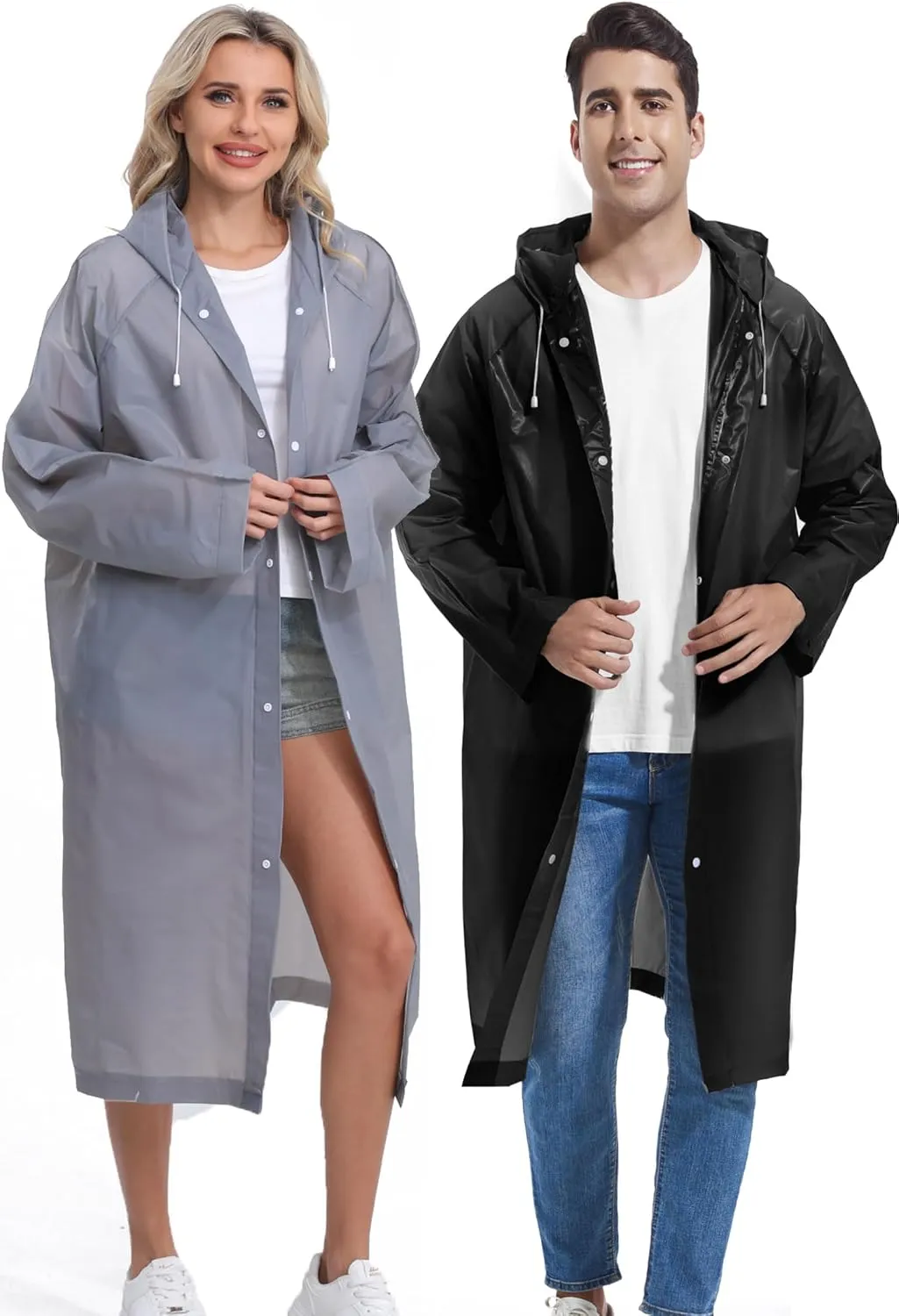 2PCS Borogo Rain Coats for Adults - Reusable Rain Jackets for Men & Women