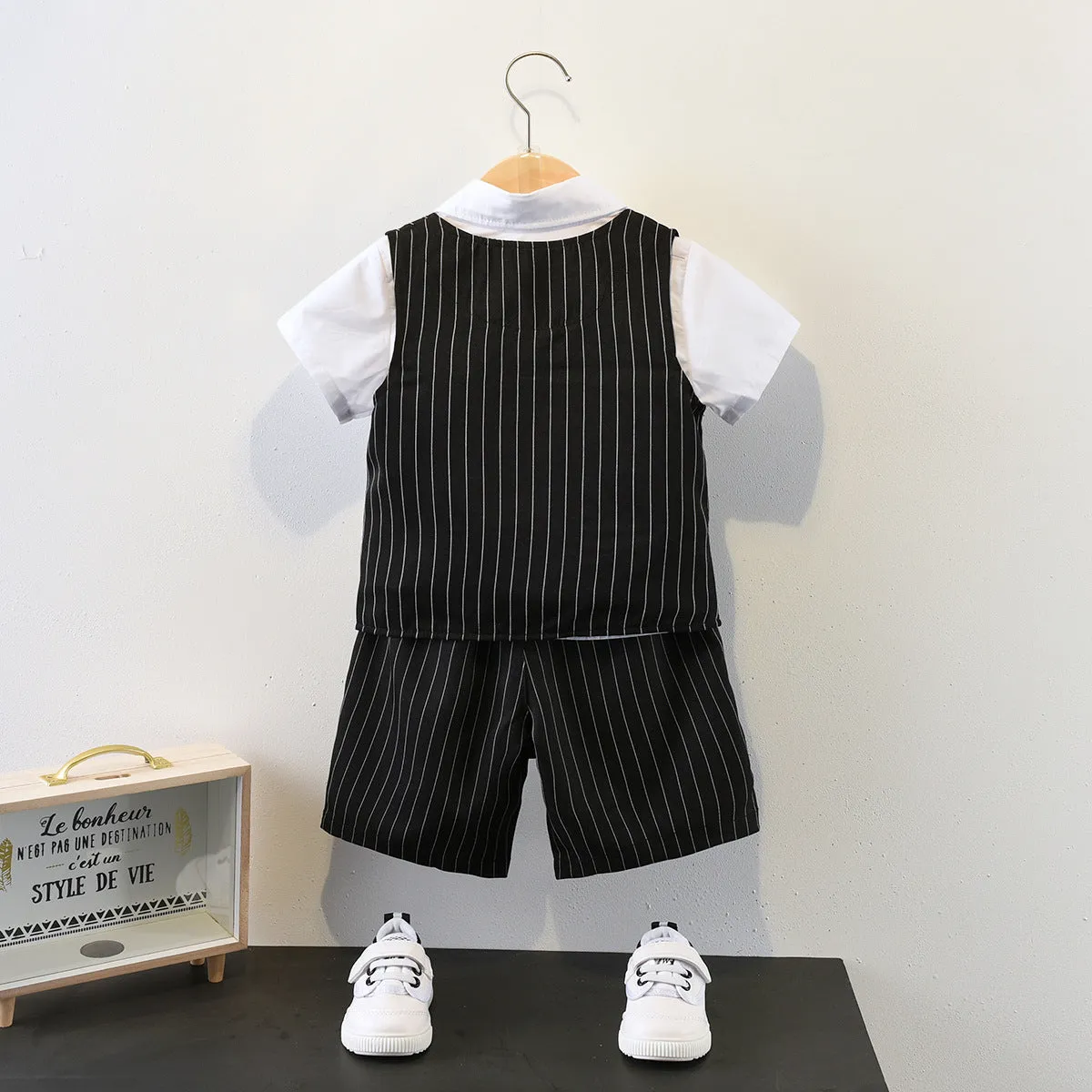 3 Pieces Set Baby Kid Boys Birthday Party Bow Shirts Striped Vests Waistcoats And Shorts Wholesale 220531104