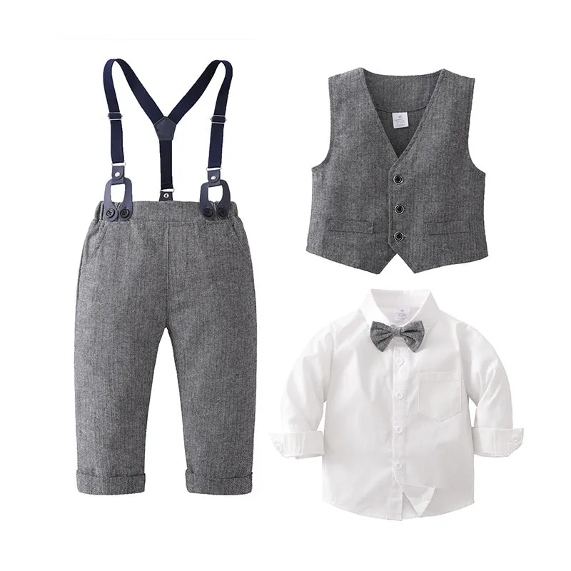 3 Pieces Set Baby Kid Boys Birthday Party Solid Color Bow Shirts Vests Waistcoats And Pants Wholesale 220920376