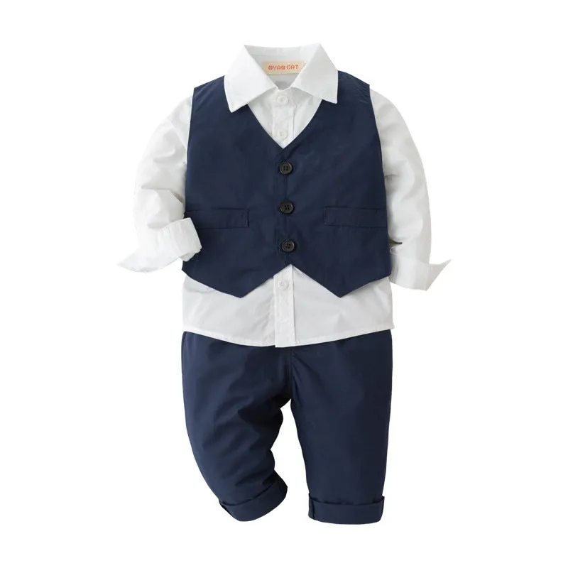 3 Pieces Set Baby Kid Boys Birthday Party Solid Color Shirts And Vests Waistcoats And Pants Wholesale 220616437