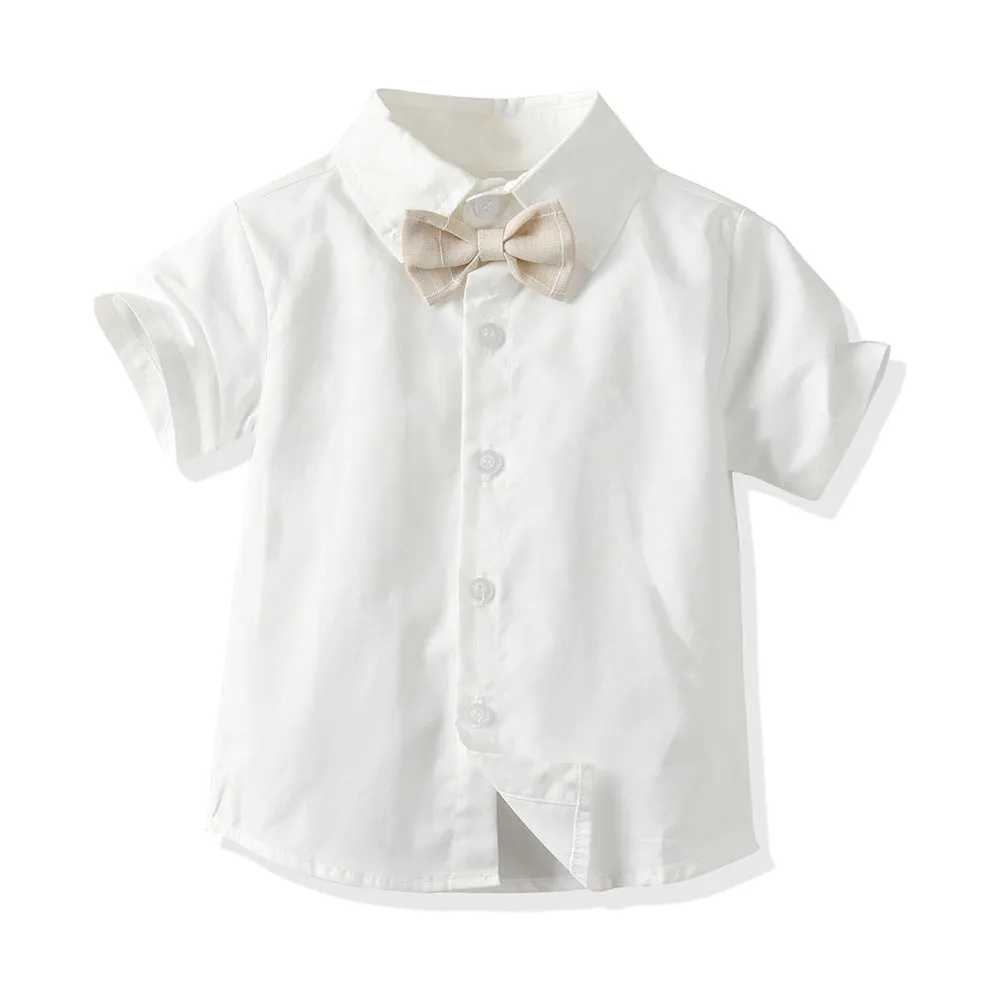 3 Pieces Set Baby Kid Boys Solid Color Bow Shirts And Checked Vests Waistcoats And Shorts Suits Wholesale 22040746
