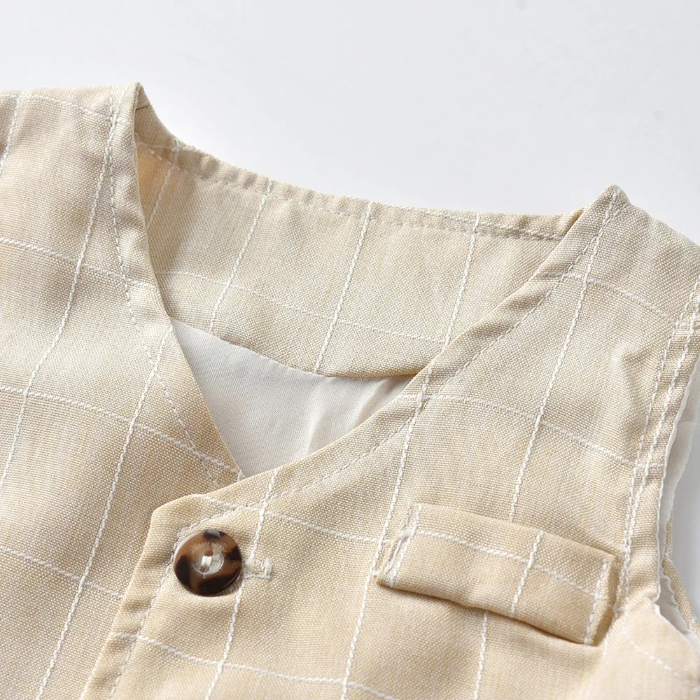 3 Pieces Set Baby Kid Boys Solid Color Bow Shirts And Checked Vests Waistcoats And Shorts Suits Wholesale 22040746