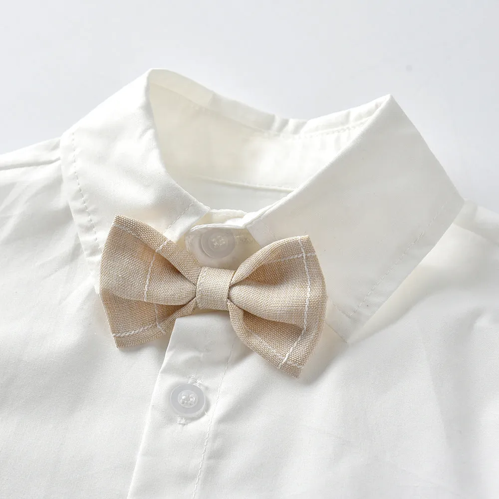 3 Pieces Set Baby Kid Boys Solid Color Bow Shirts And Checked Vests Waistcoats And Shorts Suits Wholesale 22040746