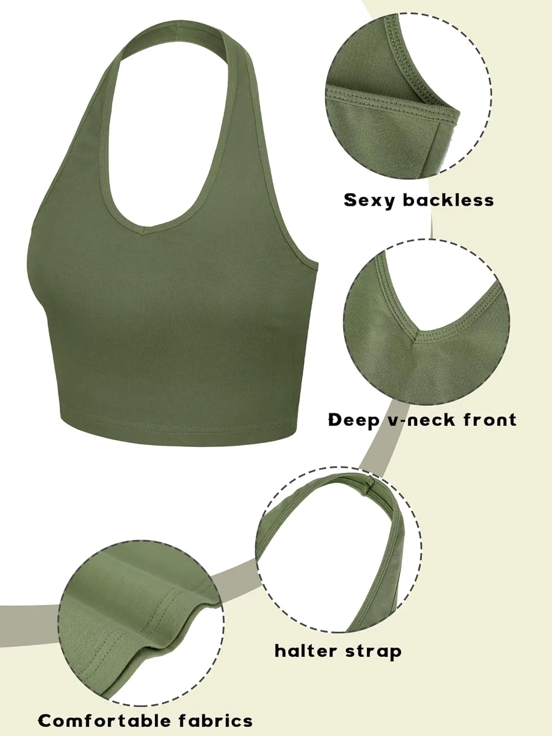 4 Pack Women Halter Tops V Neck Crop Halterneck Tank Backless Tie Back Crop Top Deep V Neck Vest