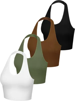 4 Pack Women Halter Tops V Neck Crop Halterneck Tank Backless Tie Back Crop Top Deep V Neck Vest