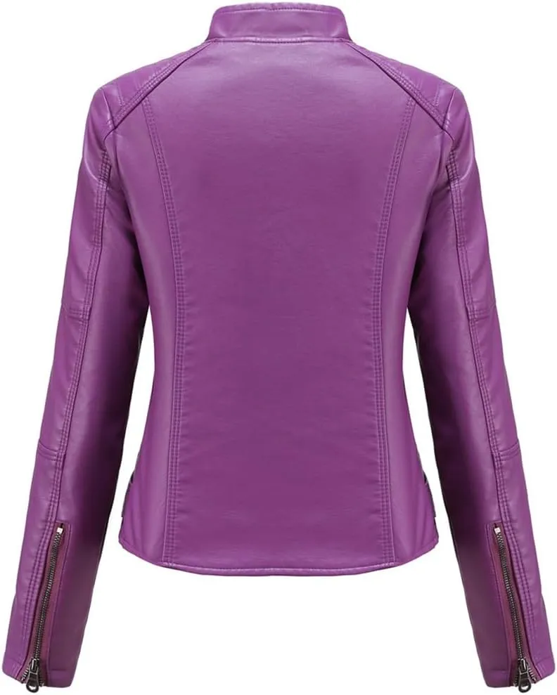 ACE SHOCK Womens Faux Leather Jackets Zip Up Motocycle Short PU Moto Biker Outwear Slim Fitted Coat