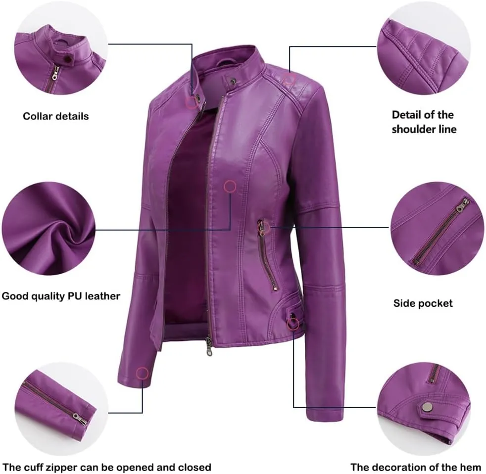 ACE SHOCK Womens Faux Leather Jackets Zip Up Motocycle Short PU Moto Biker Outwear Slim Fitted Coat