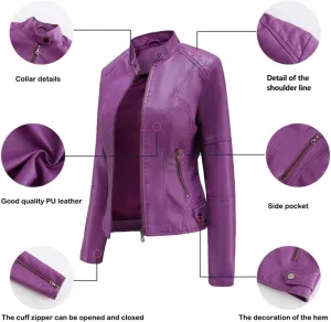 ACE SHOCK Womens Faux Leather Jackets Zip Up Motocycle Short PU Moto Biker Outwear Slim Fitted Coat