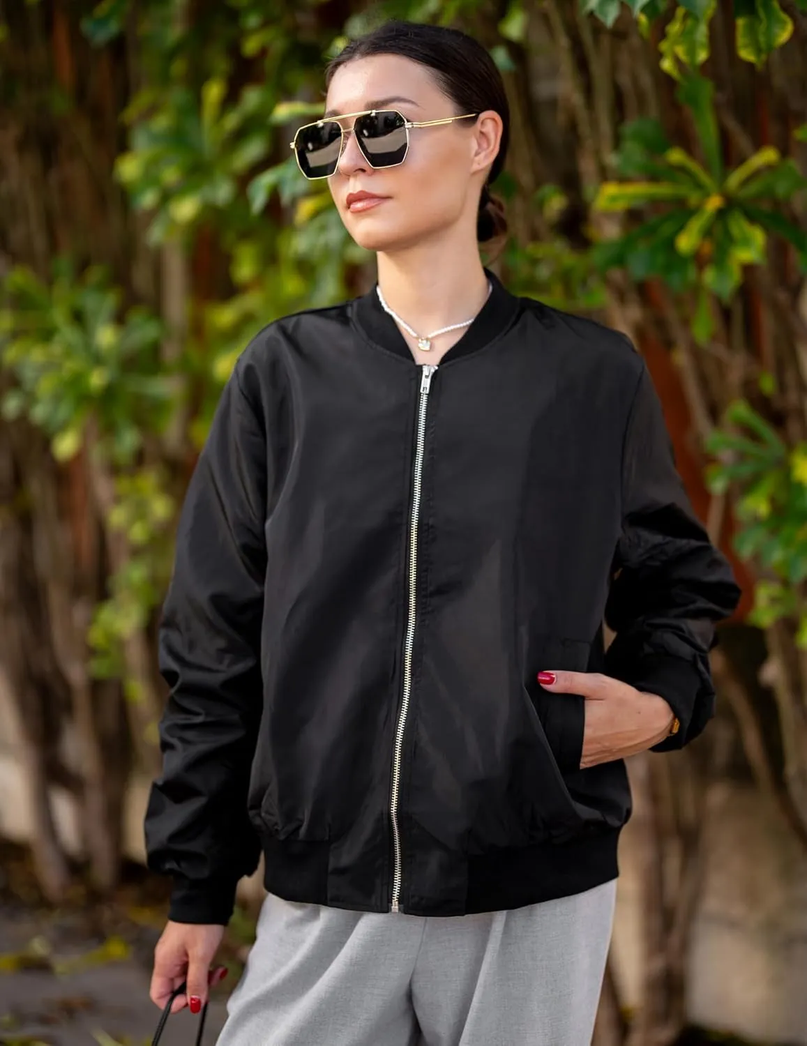 ACEVOG Bomber Jacket Women Zip Up Casual Jackets Coat Oversized with Pockets Fall Outfits