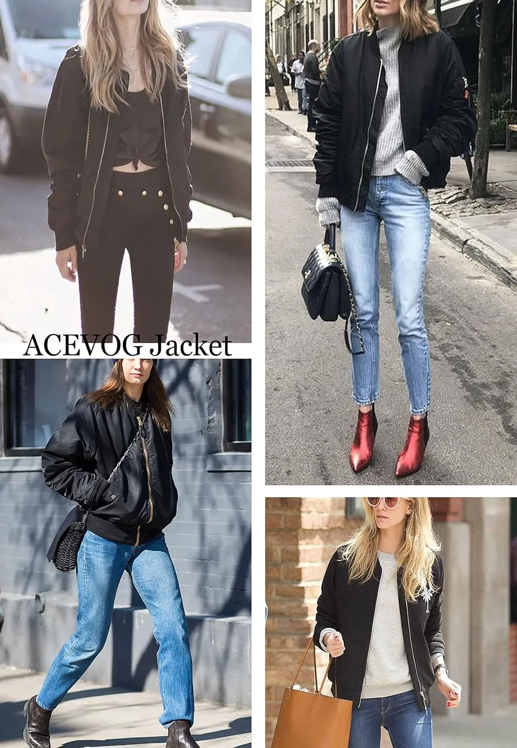 ACEVOG Bomber Jacket Women Zip Up Casual Jackets Coat Oversized with Pockets Fall Outfits