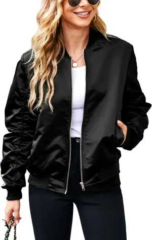ACEVOG Bomber Jacket Women Zip Up Casual Jackets Coat Oversized with Pockets Fall Outfits