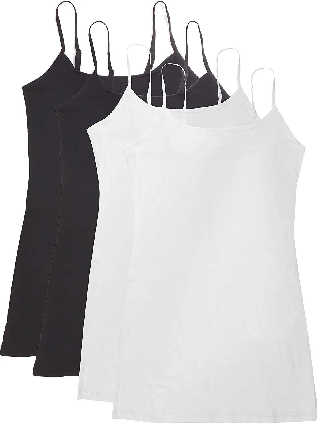 Active Basic Junior Women's Casual Plain Layering Camisole Cami Top Tank - 4 Pack Bk Bk Wh Wh, 1XL