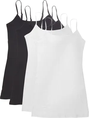 Active Basic Junior Women's Casual Plain Layering Camisole Cami Top Tank - 4 Pack Bk Bk Wh Wh, 1XL